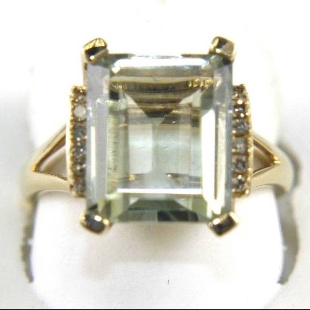 Green Amethyst & Diamond Ring 14k YG 5.88Ct
